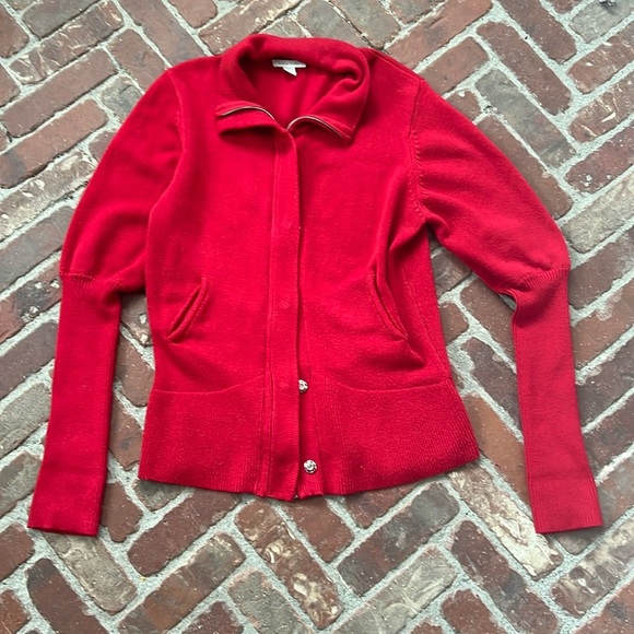 Boston Proper Silk Cashmere Blend Zip and Hidden Snap Knit Cardigan - Picture 1 of 5